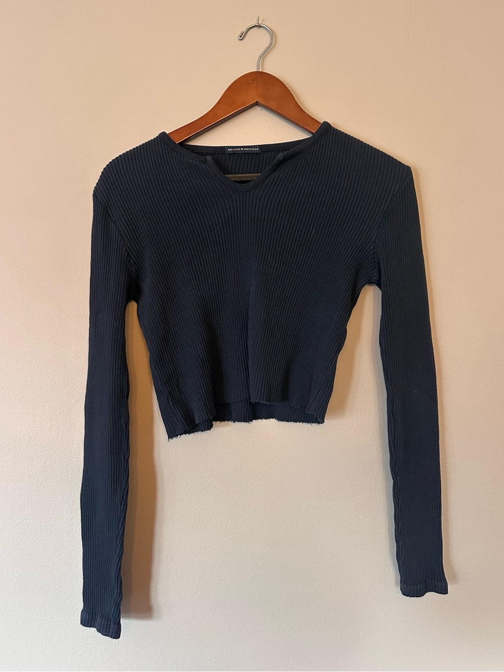 Brandy Melville Black Ribbed Cropped Long-Sleeve Top OS